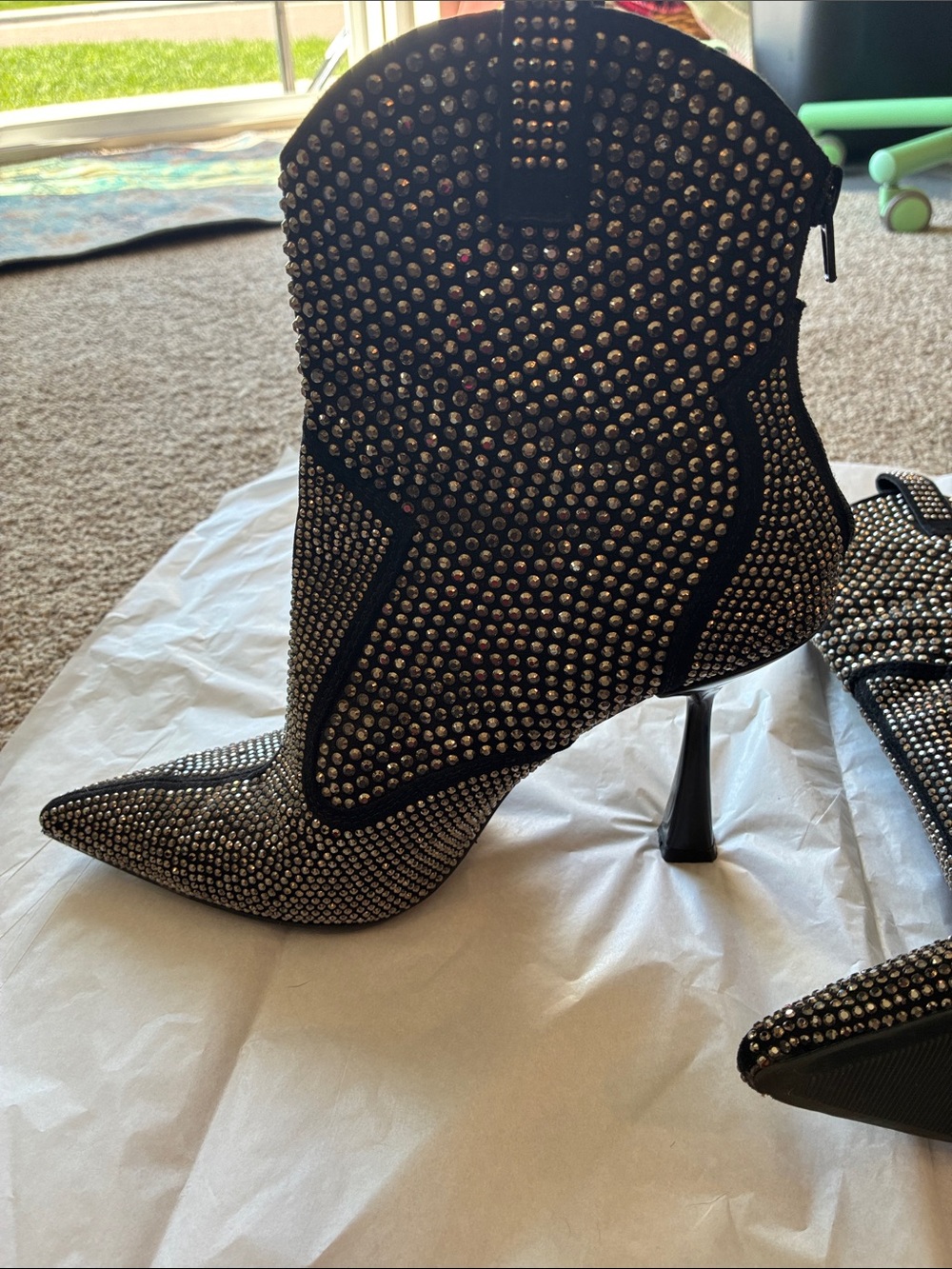INC International Concepts Black Crystal-Embellished Pointed Toe Ankle Boots